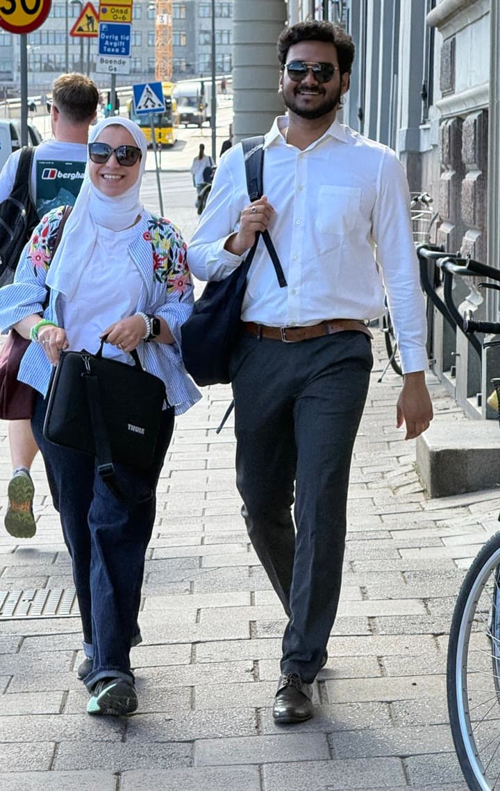 Two Unibloom team members walking to a customer meeting